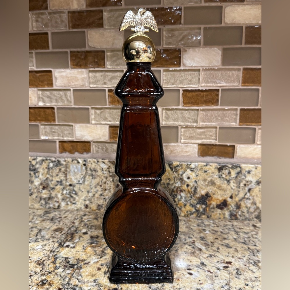 Vintage Avon Bottle After Shave Cologne Decanter Brown Glass with Golden Eagle